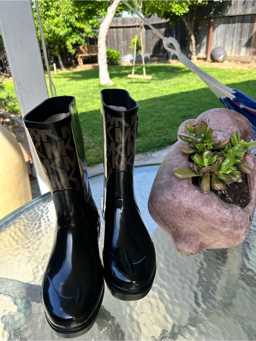 Michael Kors Black Glossy MK Logo Rain Boots